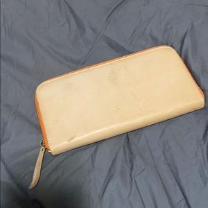 Claire V. Beige Leather Wallet with Orange Zipper